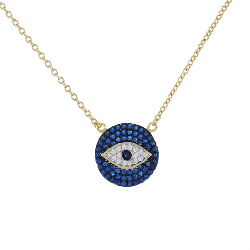 Sapphire Blue Evil Eye Disc Necklace