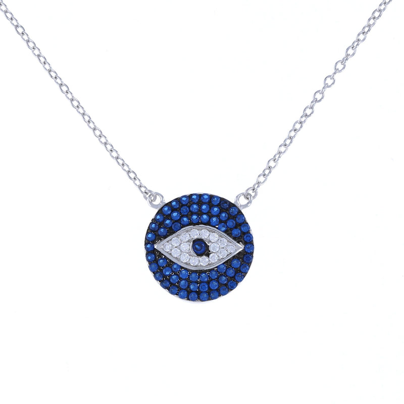 Sapphire Blue Evil Eye Disc Necklace
