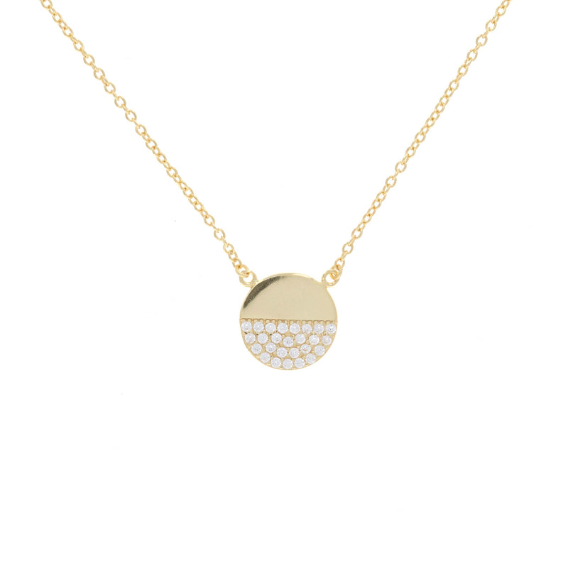 Half Pave Disc Necklace