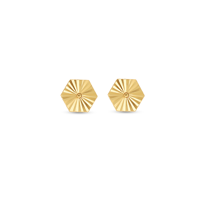 Diamond Cut Hexagon 14K Stud Earrings