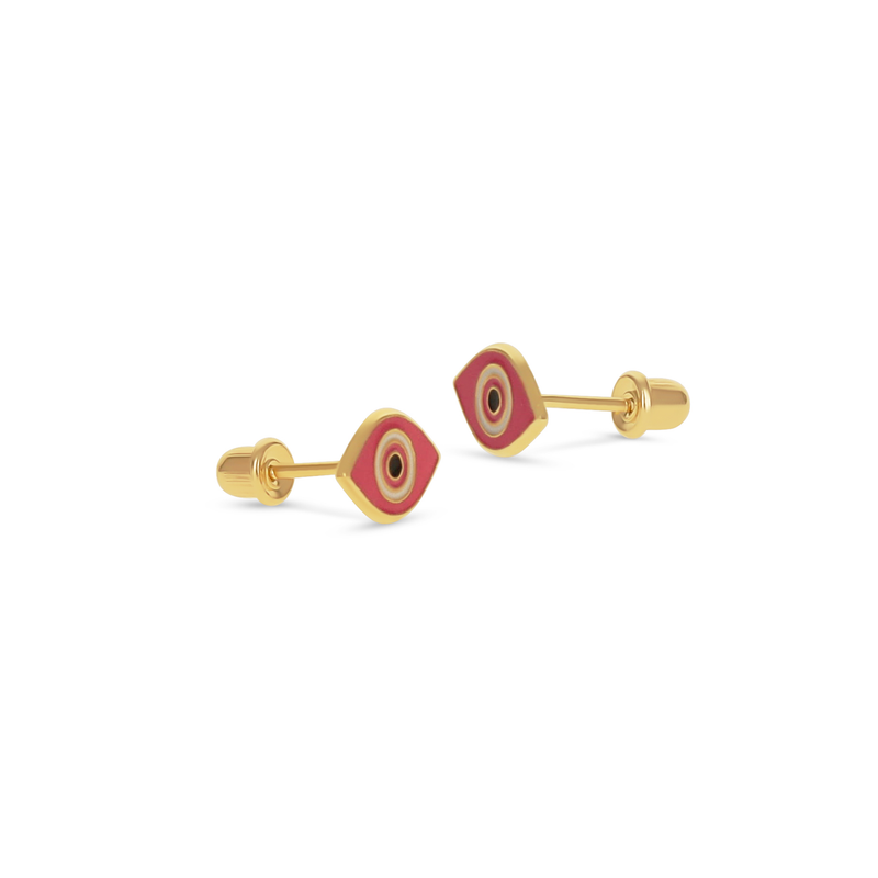 Pink Evil Eye 14kt Gold Studs