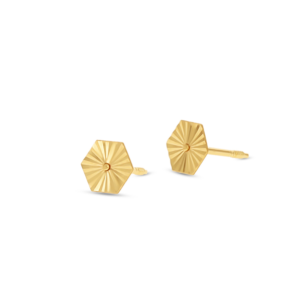 Diamond Cut Hexagon 14K Stud Earrings