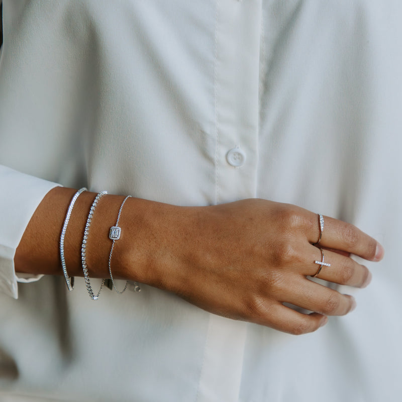Curved Diamond Ring in White Gold