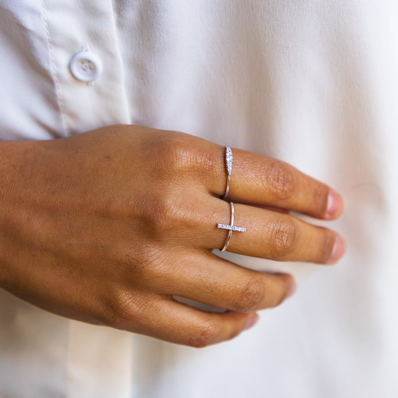 Curved Diamond Ring in White Gold