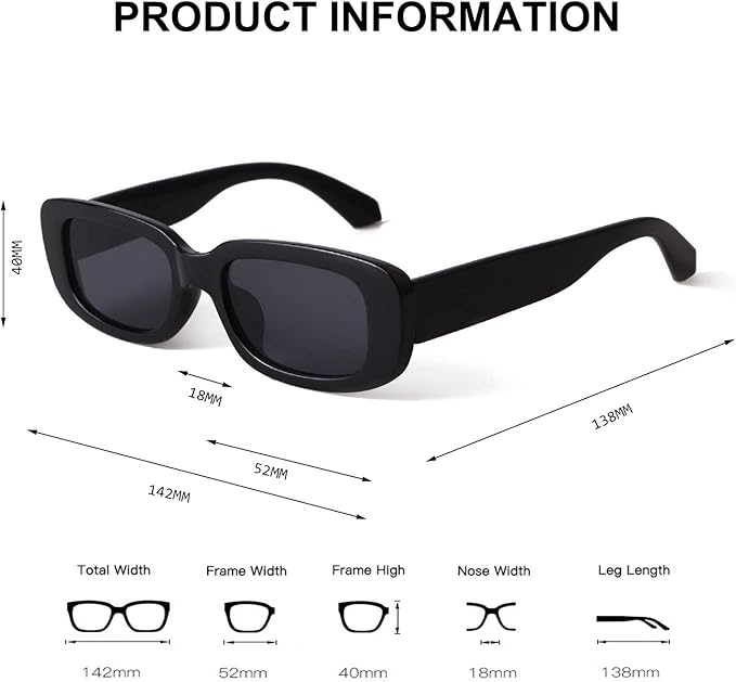 BUTABY Rectangle Sunglasses for Women Retro Driving Glasses 90’s Vintage Fashion Narrow Square Frame UV400 Protection