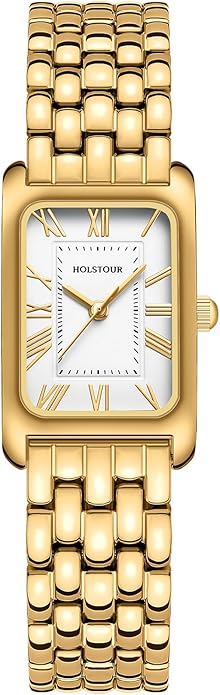 Women's Vintage Gold Watch – Roman Dial, Rectangular Case, Waterproof Bracelet Watch (with Adjustment Tool)