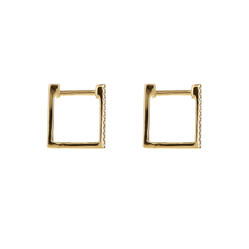 Square Diamond Huggies Gold Earrings