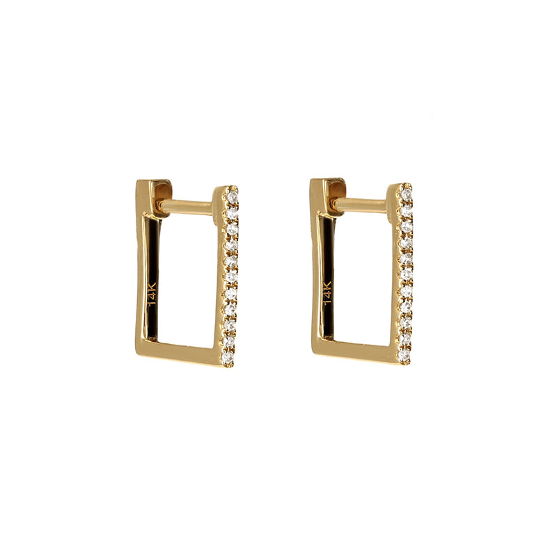 Square Diamond Huggies Gold Earrings