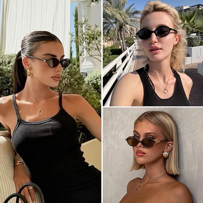 Retro Oval Sunglasses for Women – Vintage 90s Y2K Trendy Designer Sunglasses