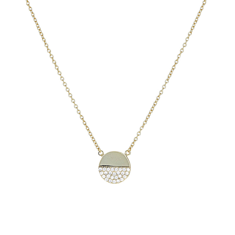 Half Pave Disc Necklace