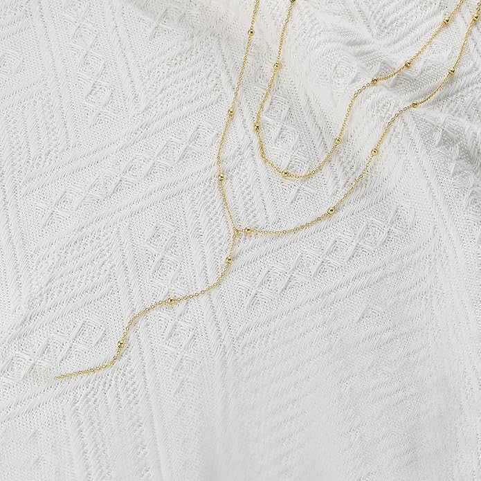 Foxgirl  Long Necklace 14k Gold Plated/Silver Y-Shaped Pendant Necklace Trendy Layered  Beaded Chain Drop Necklaces