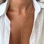 Foxgirl  Long Necklace 14k Gold Plated/Silver Y-Shaped Pendant Necklace Trendy Layered  Beaded Chain Drop Necklaces