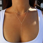 Foxgirl  Long Necklace 14k Gold Plated/Silver Y-Shaped Pendant Necklace Trendy Layered  Beaded Chain Drop Necklaces