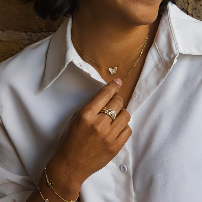 Baguette & Round Diamond Contemporary Ring