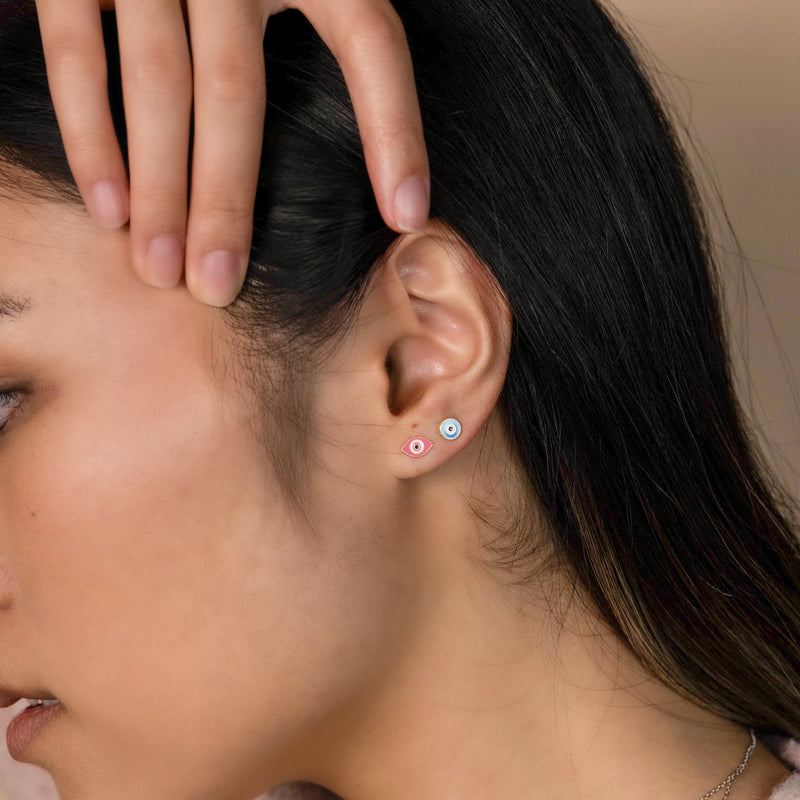 Pink Evil Eye 14kt Gold Studs