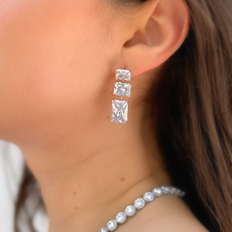 Triple Cushion Drop Earrings