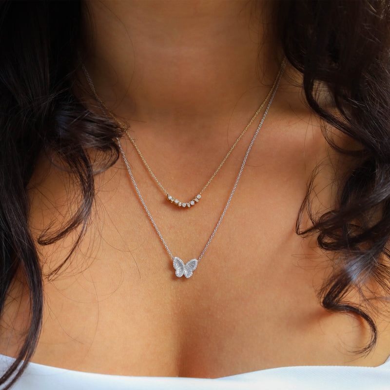 Mixed Diamond Curved Bar Necklace