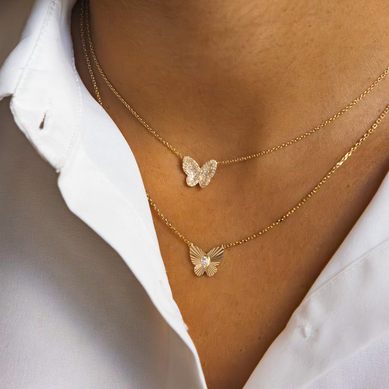 Diamond Cut Butterfly Necklace