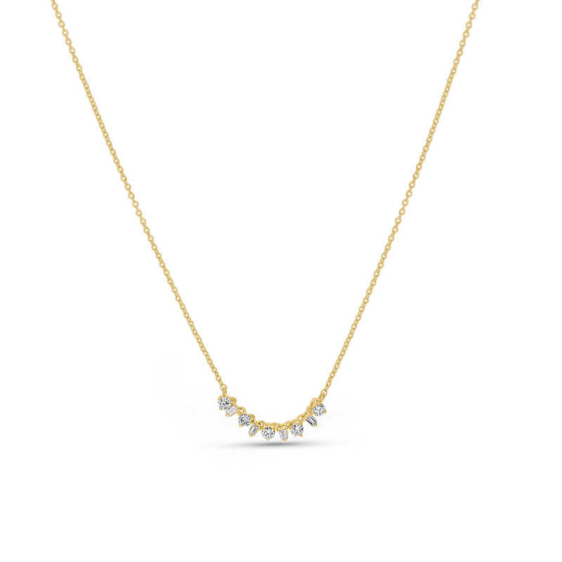 Mixed Diamond Curved Bar Necklace