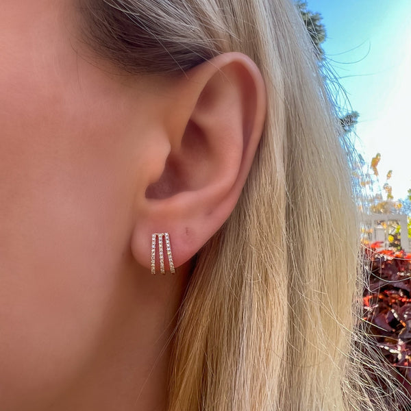 Diamond Three Row Hoop Earrings