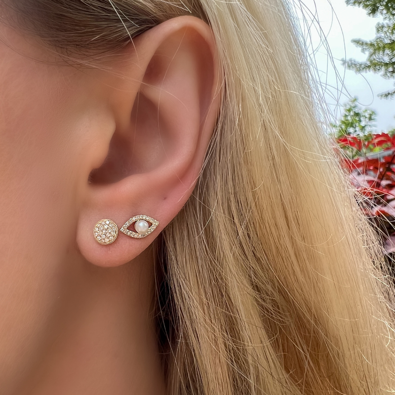 Diamond Dome Disc Stud Earrings