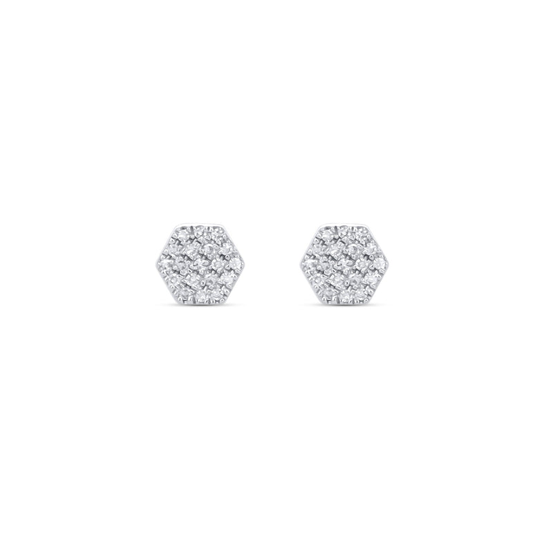 Diamond Hexagon White Gold Stud Earrings