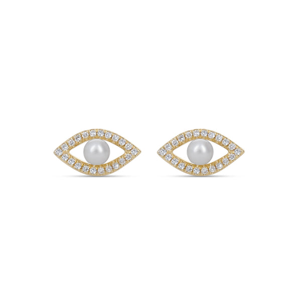 Diamond & Pearl Evil Eye Stud Earrings