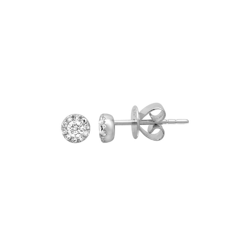 Petite White Gold Diamond Halo Stud Earrings