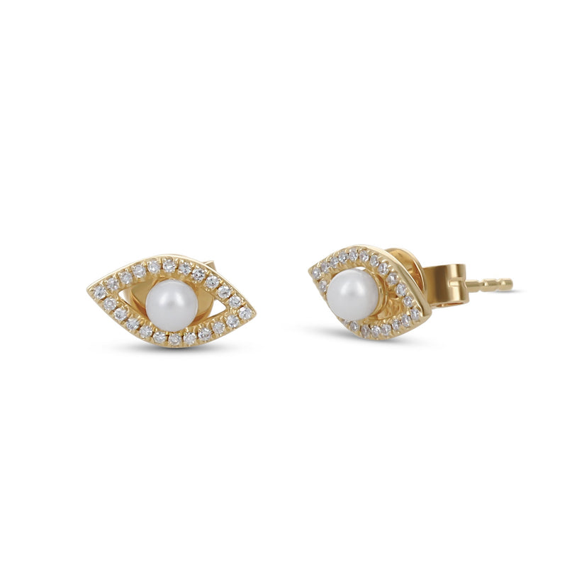 Diamond & Pearl Evil Eye Stud Earrings