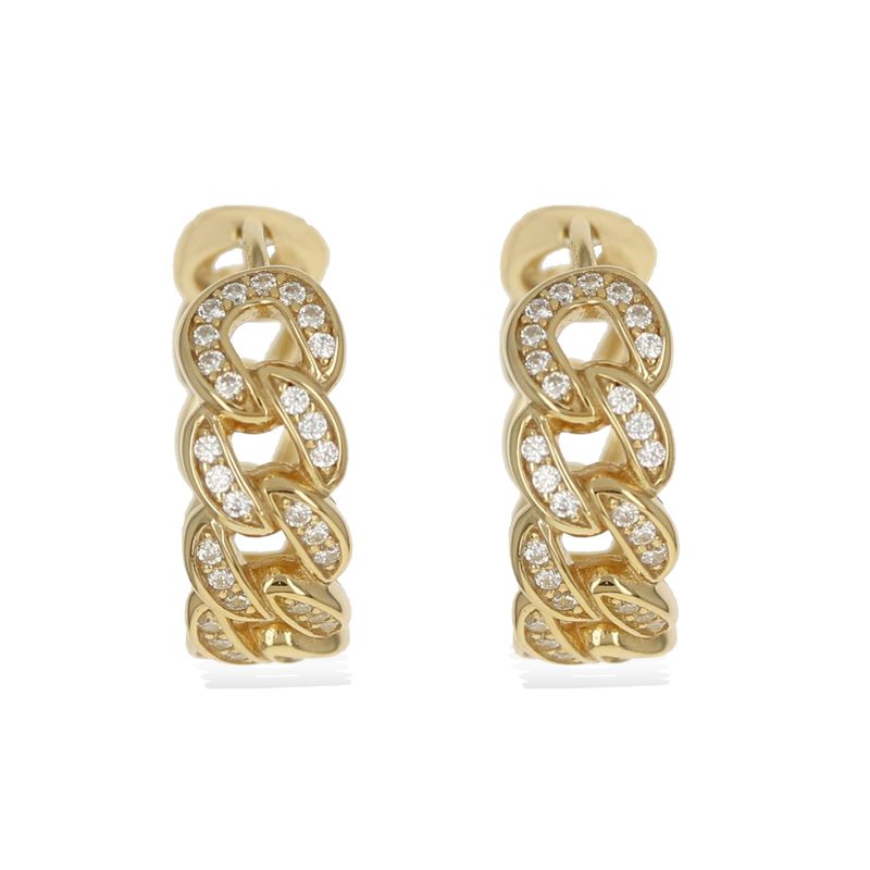 CZ Curb Chain Link Hoop Earrings