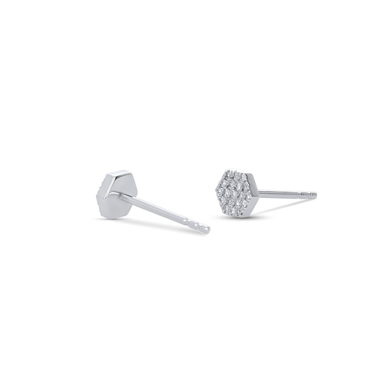Diamond Hexagon White Gold Stud Earrings