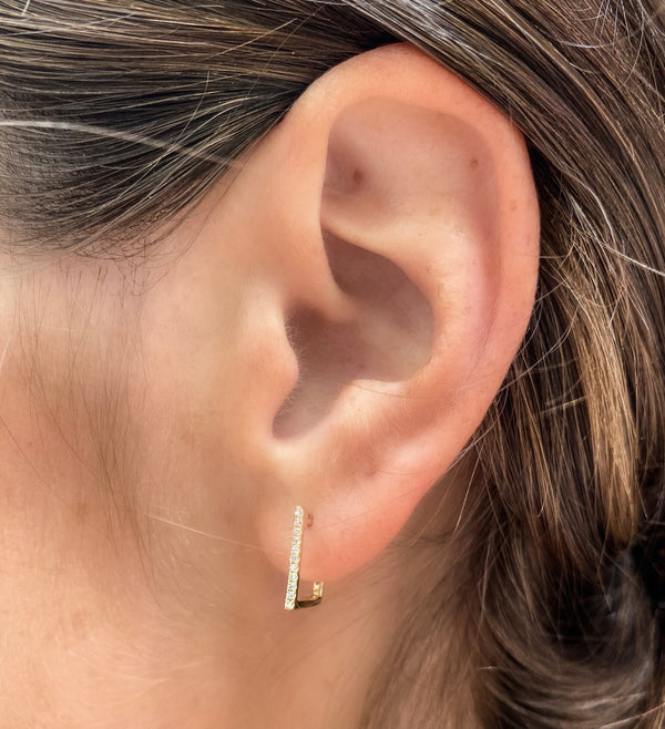 Square Diamond Huggies Gold Earrings
