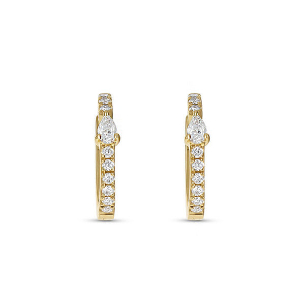Diamond Pear Station Huggie Hoop Earrings