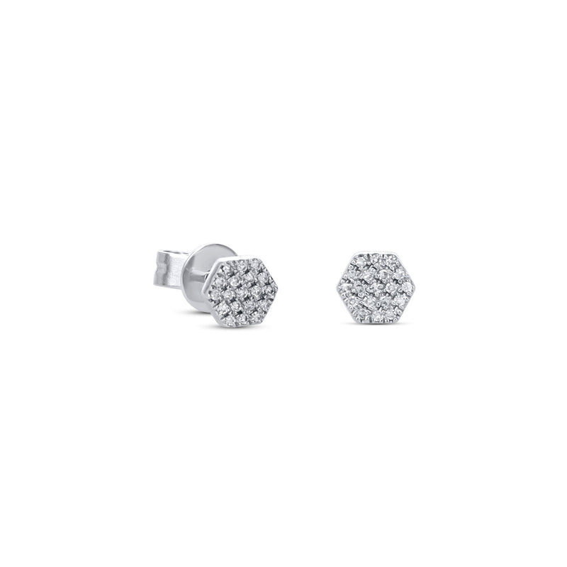 Diamond Hexagon White Gold Stud Earrings