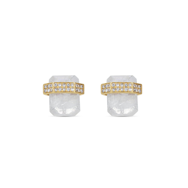 Moonstone & Diamond Stud Earrings