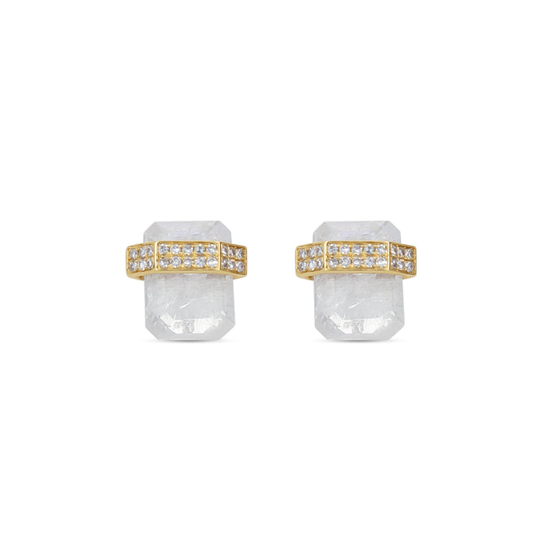 Moonstone & Diamond Stud Earrings