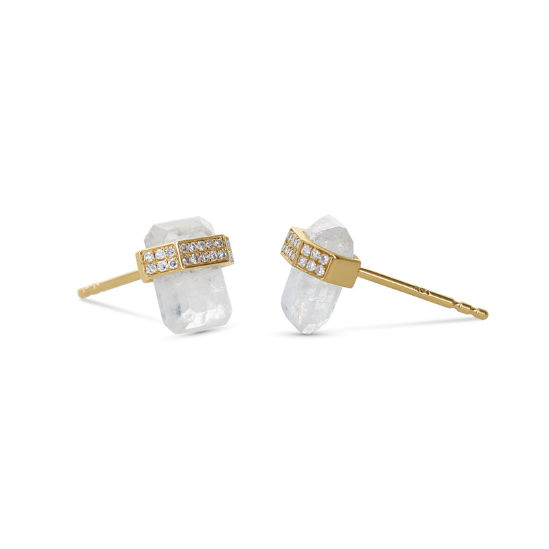 Moonstone & Diamond Stud Earrings