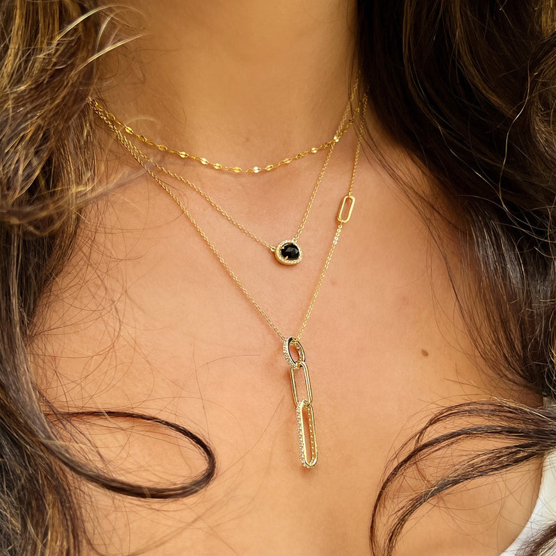 Oval Link Drop Charm Necklace