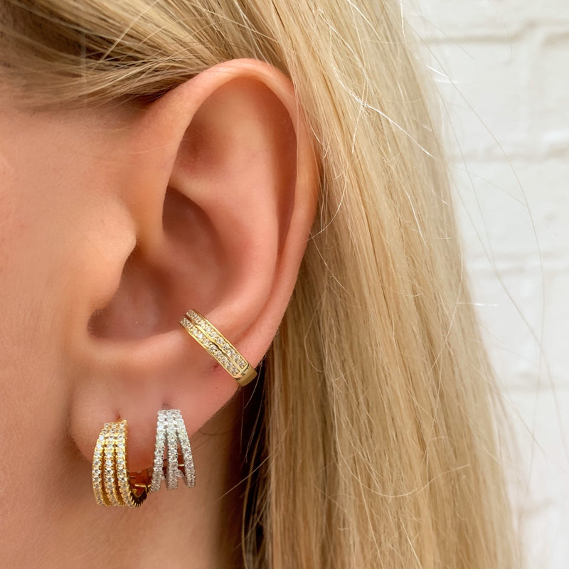 Three Row Huggie Hoops