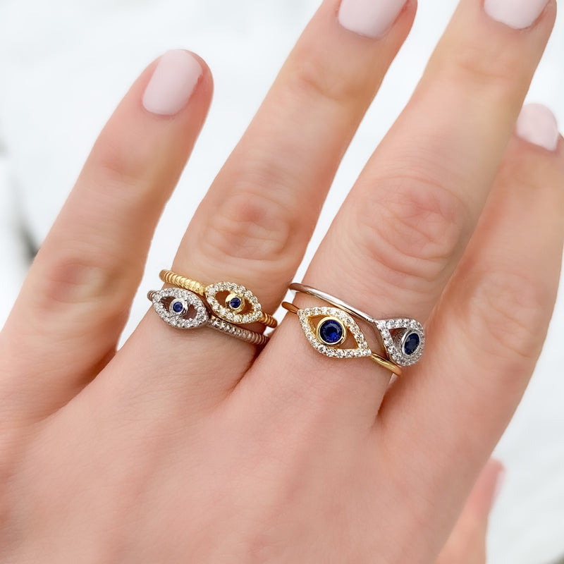 Curved Evil Eye Ring