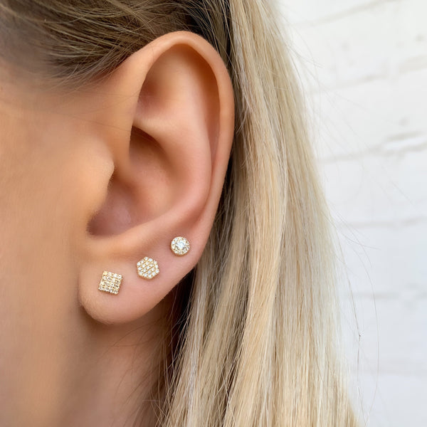 Petite Gold Diamond Halo Stud Earrings