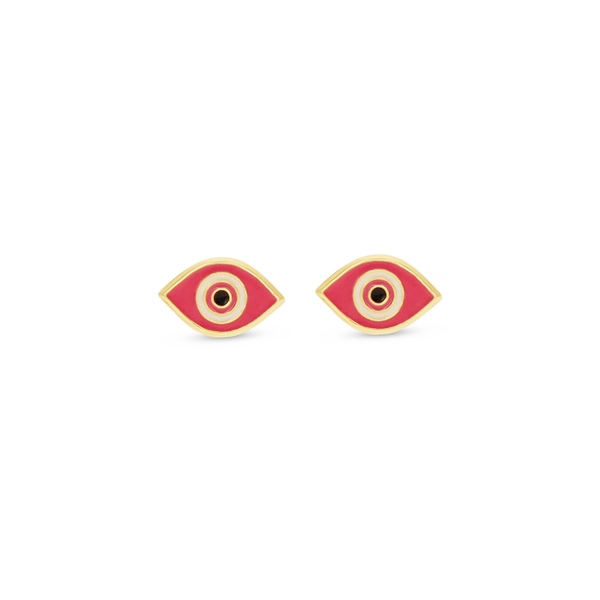 Pink Evil Eye 14kt Gold Studs