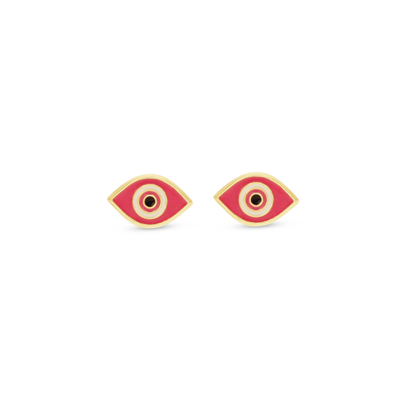 Pink Evil Eye 14kt Gold Studs