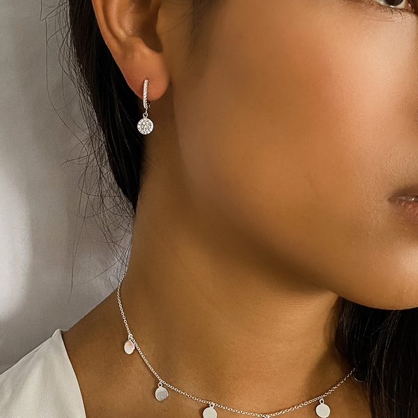 Disc Charm Huggie Hoop Earrings