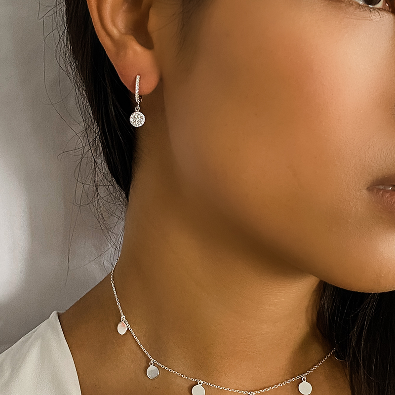 Disc Charm Huggie Hoop Earrings