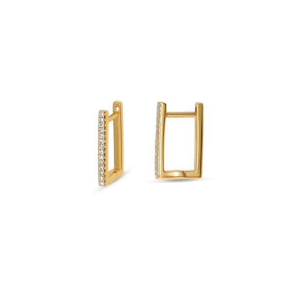 Square Diamond Huggies Gold Earrings