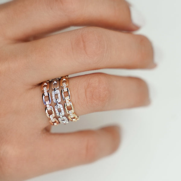 Triple Chain Link Diamond Ring