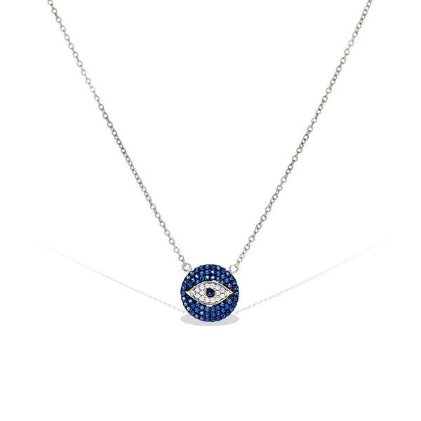 Sapphire Blue Evil Eye Disc Necklace