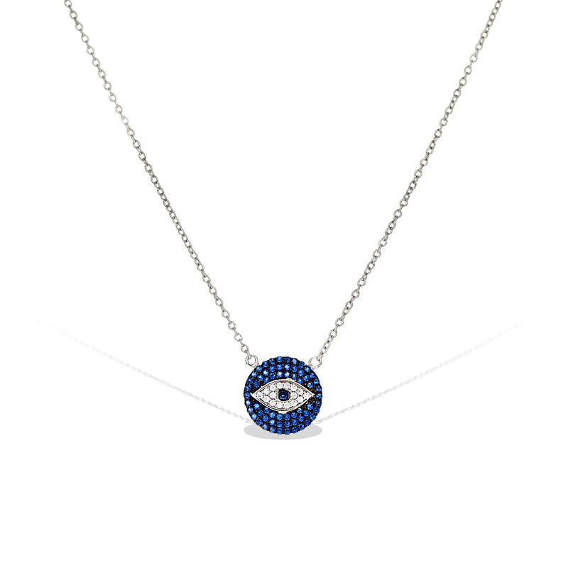 Sapphire Blue Evil Eye Disc Necklace
