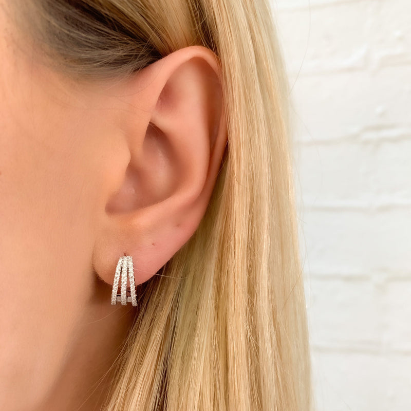 Three Row Huggie Hoops